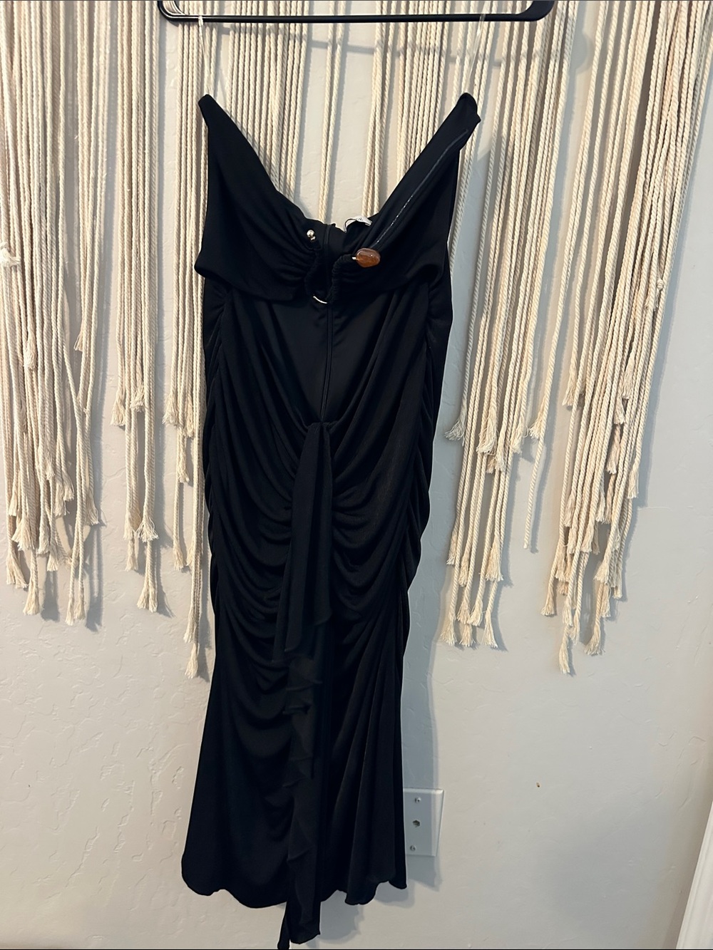 Oh Polly Black Strapless Ruched Midi Dress